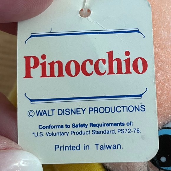 Vintage Disney Pinocchio Plush Stuffed Animal 8” Walt Disney Productions w Tags - Picture 6 of 10